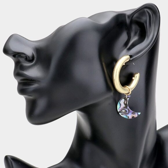 NEW Abalone Crescent Moon Hoop Earrings - Picture 3 of 9